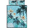 New Zealand Quilt Bed Set - Blue Turtle Hibiscus A24