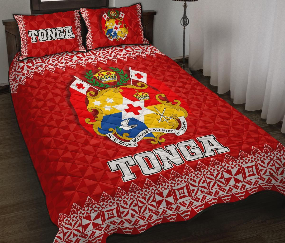 Tonga Coat Of Arms Quilt Bed Set - Red Version - Bn12