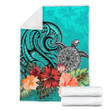 Turtle Polynesian Premium Blanket Hibiscus Polynesian Turquoise TH5