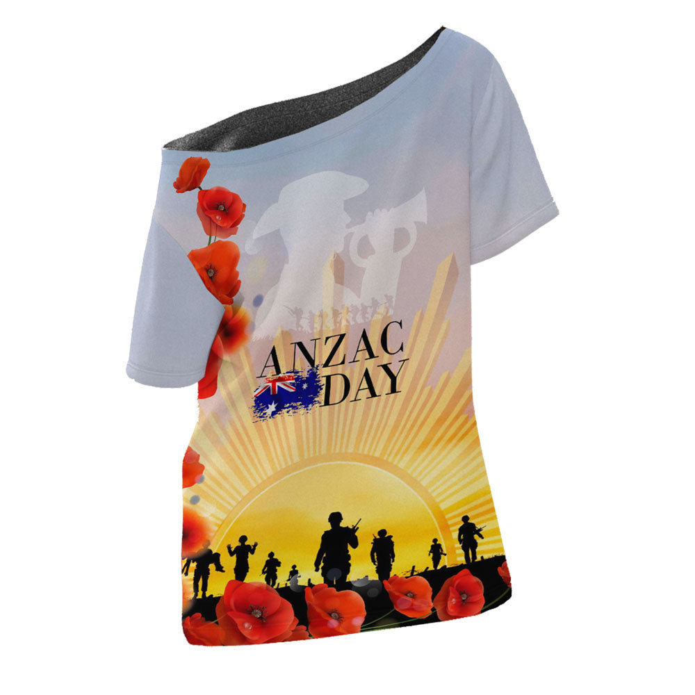 Anzac Day Australia Poppy - Off Shoulder T-Shirt A95