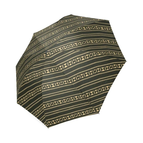 Fiji-Fijian Masi Tapa Dark Black Yellow Parallell Foldable Umbrella Nn6