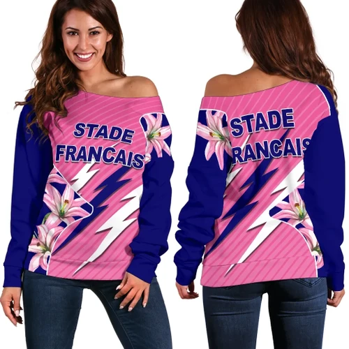 Stade Français Women's Off Shoulder Sweater Pink Lillies TH4