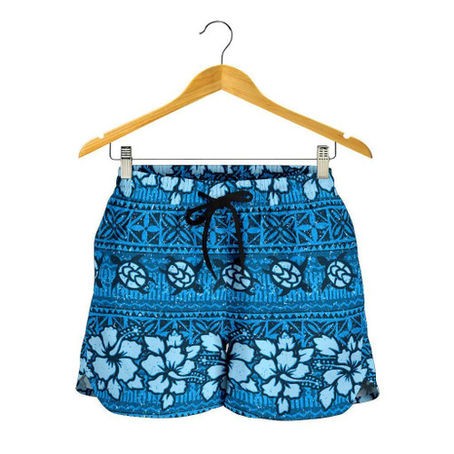 Fiji Women's Shorts Tapa Hibiscus Blue A7