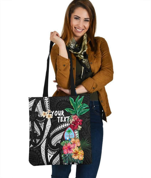 (Custom) Guam Tote Bag Coat Of Arms Polynesian With Hibiscus TH5
