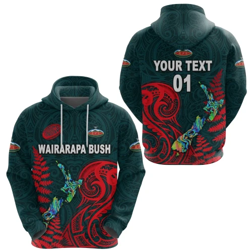 (Custom Personalised) Maori Wairarapa Bush Rugby Hoodie New Zealand Silver Fern, Custom Text And Number K8