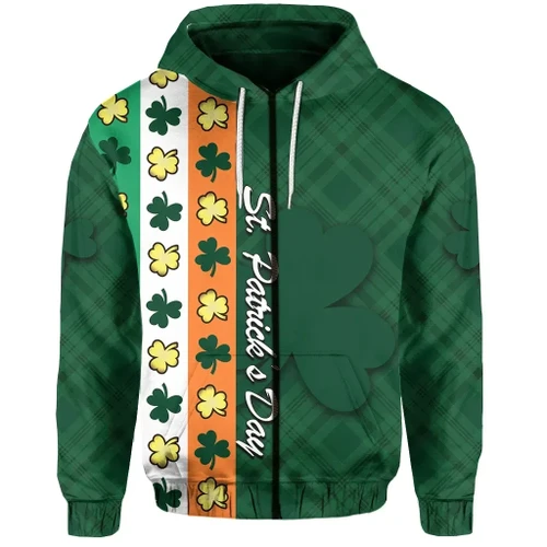 St. Patrick’s Day Ireland Flag Zip-Hoodie Shamrock TH4