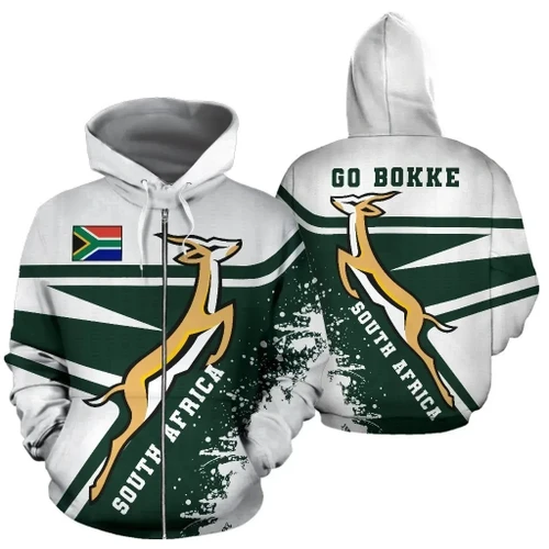 South Africa Springboks Hoodie - Go Bokke (Zip) Th5