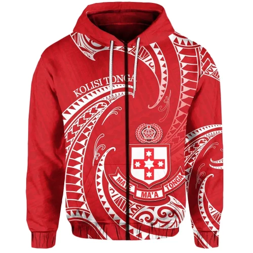 (Custom Personalised) Kolisi Tonga Zip-Hoodie Special Polynesian TH4