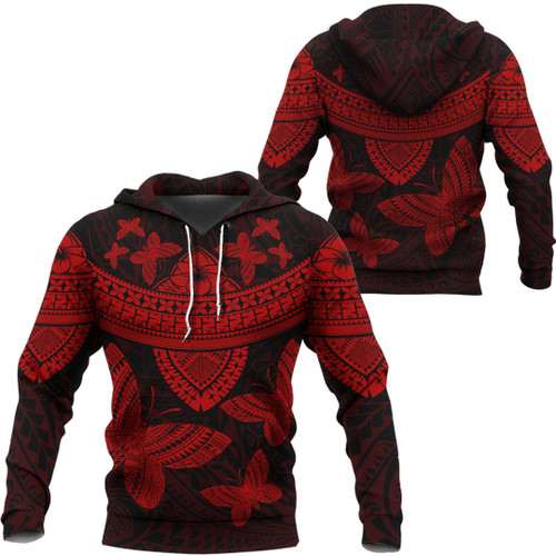 RugbyLife Hoodie - Polynesian Tattoo Style Butterfly - Red Version A7