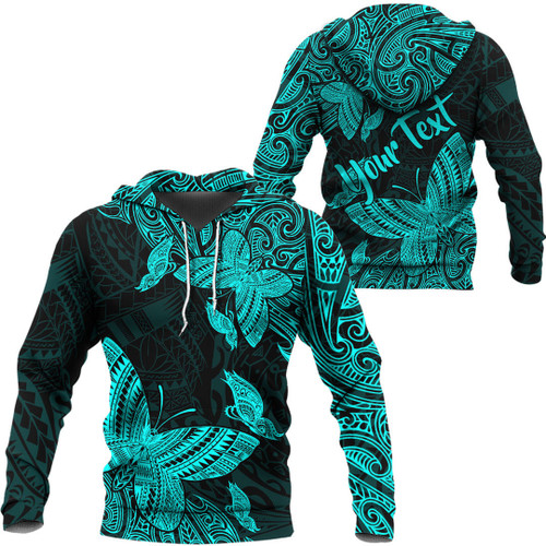 RugbyLife Hoodie - (Custom) Polynesian Tattoo Style Butterfly Special Version - Cyan Version A7