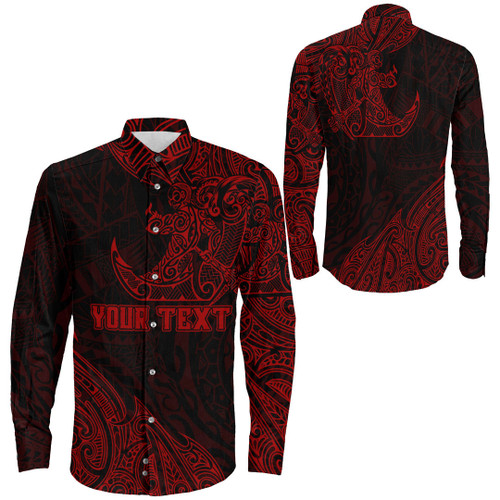 RugbyLife Clothing - (Custom) Polynesian Tattoo Style Surfing - Red Version Long Sleeve Button Shirt A7