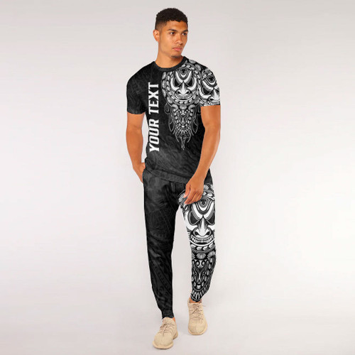 RugbyLife Clothing - (Custom) Polynesian Tattoo Style Mask Native T-Shirt and Jogger Pants A7