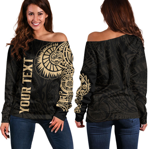 RugbyLife Clothing - (Custom) Polynesian Tattoo Style - Gold Version Off Shoulder Sweater A7