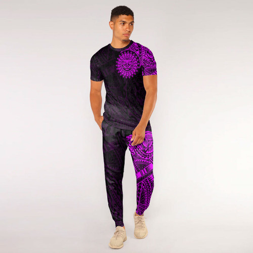 RugbyLife Clothing - Polynesian Sun Tattoo Style - Pink Version T-Shirt and Jogger Pants A7