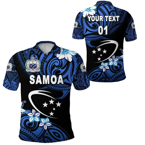 Rugbylife Polo Shirt - (Custom Personalised) Manu Samoa Rugby Polo Shirt Unique Vibes - Blue, Custom Text And Number K8