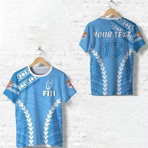 Rugbylife T-Shirt - (Custom Personalised) Fiji Rugby T Shirt Fresh Version Blue - Custom Text and Number K13