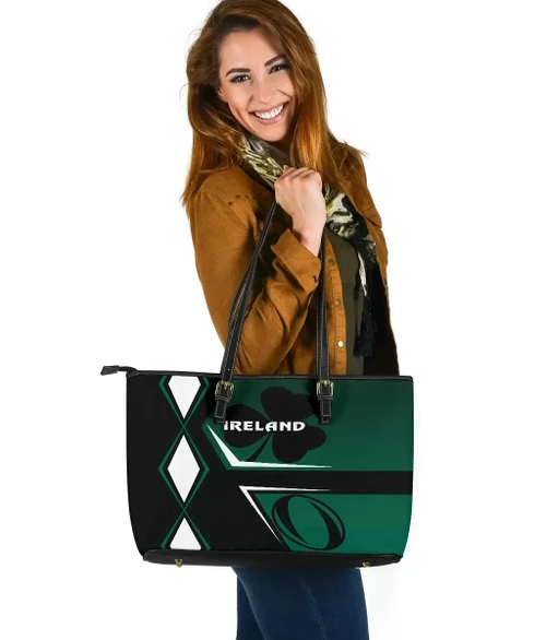 Rugbylife Leather Totes - Irish Rugby Large Leather Tote Celtic Shamrock Vibes K8