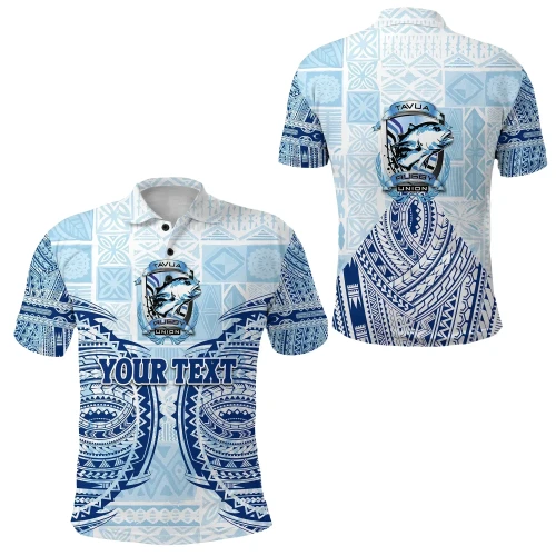 Rugbylife Polo Shirt - (Custom Personalised) Fiji Tavua Rugby Tapa Polo Shirt Polynesian - Blue K36