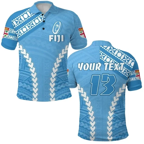 Rugbylife Polo Shirt - (Custom Personalised) Fiji Rugby Polo Shirt Fresh Version Blue - Custom Text and Number K13