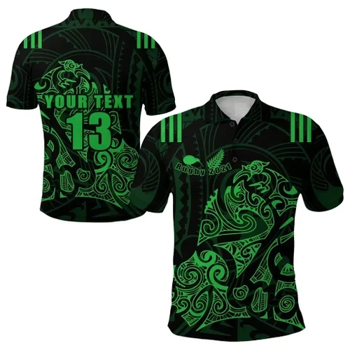 Rugbylife Polo Shirt - (Custom Personalised) Aotearoa Super Rugby Polo Shirt Maori Kiwi Green - Custom Text and Number K13