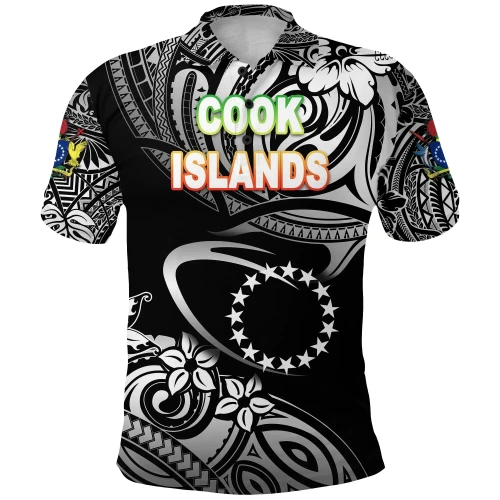 Rugbylife Polo Shirt - (Custom Personalised) Cook Islands Rugby Polo Shirt Unique Vibes - Black, Custom Text and Number K8