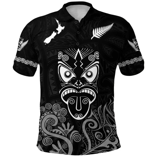 Rugbylife Polo Shirt - Maori Aotearoa Rugby Haka Polo Shirt New Zealand Silver Fern - Black K8