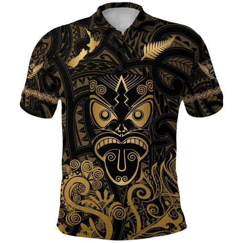 Rugbylife Polo Shirt - Maori Aotearoa Rugby Haka Polo Shirt New Zealand Silver Fern - Gold K8