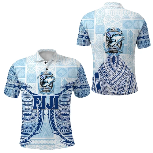 Rugbylife Polo Shirt - Fiji Tavua Rugby Tapa Polo Shirt Polynesian - Blue K36