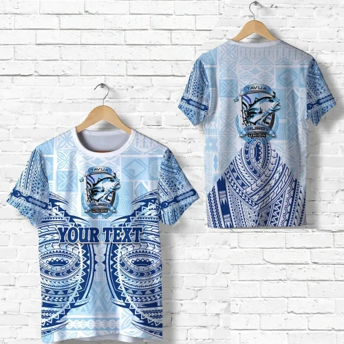Rugbylife T-Shirt - (Custom Personalised) Fiji Tavua Rugby Tapa T Shirt Polynesian - Blue K36