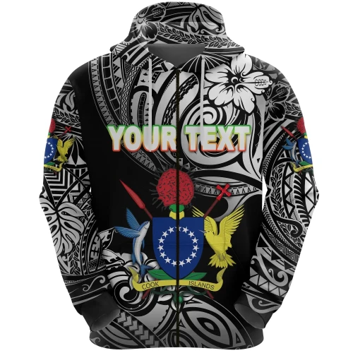 Rugbylife Hoodie - (Custom Personalised) Cook Islands Rugby Zip Hoodie Unique Vibes Coat Of Arms - Black