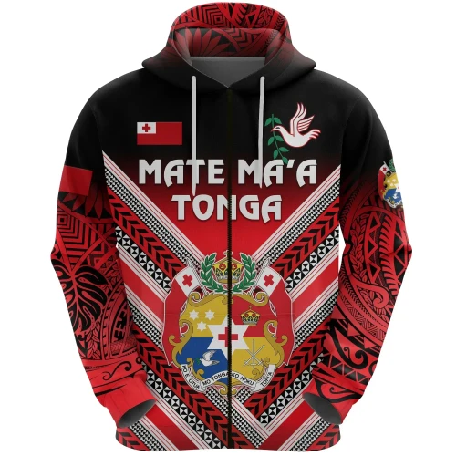 Rugbylife Hoodie - (Custom Personalised) Mate Ma'a Tonga Rugby Zip Hoodie Polynesian Creative Style, Custom Text and Number