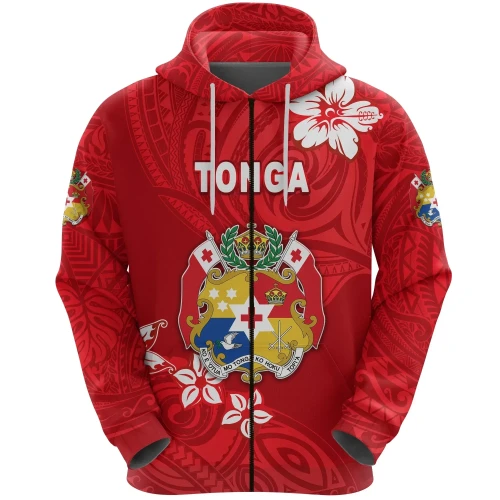 Rugbylife Hoodie - (Custom Personalised) Mate Ma'a Tonga Rugby Zip Hoodie Polynesian Unique Vibes - Full Red, Custom Text and Number