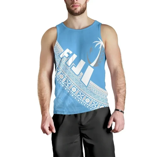 Rugbylife Tank Top - (Custom Personalised) Fiji Tapa Rugby Men Tank Top version Style You Win - Blue TH12