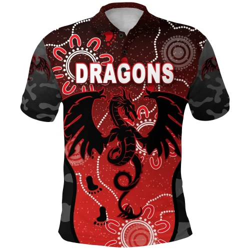 Rugby Life Polo Shirt - St. George Illawarra Dragons Polo Shirt Anzac Day Unique Indigenous K8