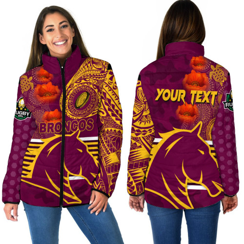 Rugbylife Clothing - (Custom) Brisbane Broncos Polynesian Tattoo Style Women Padded Jacket A7