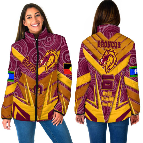 Rugby Life Clothing - Brisbane Broncos Naidoc 2022 Sporty Style Women Padded Jacket A35
