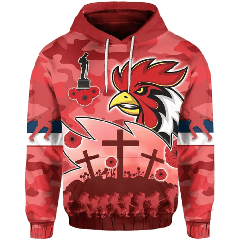 Rugby Life Hoodie - Roosters Anzac Day Hoodie Military - Red