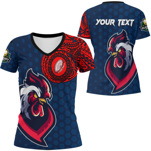 RugbyLife Clothing - (Custom) Sydney Roosters Polynesian Tattoo Style V-neck T-shirt A7
