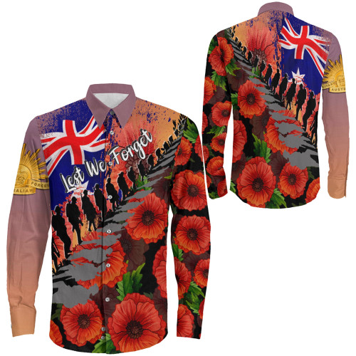 Anzac Day Poppys - Long Sleeve Button Shirt A95