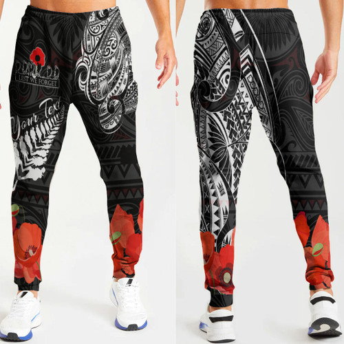 New Zealand Jogger Pant Anzac Day Forget Lest We Forget - Maori Tattoo Style A7