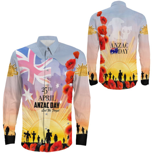 Anzac Day Australia Poppy - Long Sleeve Button Shirt A95