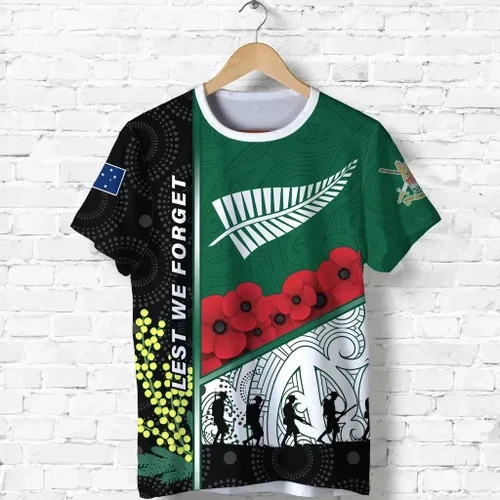 Anzac Day - Lest We Forget T Shirt Australia Indigenous and New Zealand Maori K13