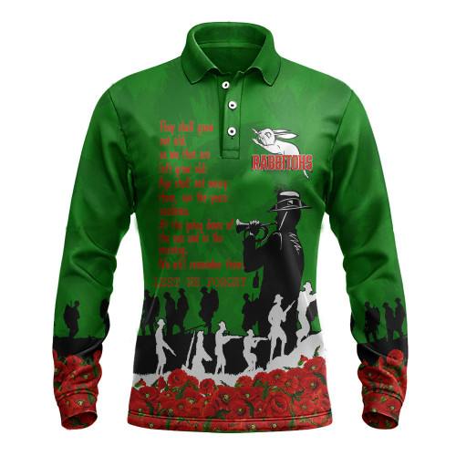 South Sydney Rabbitohs Long Sleeve Polo Shirt, Anzac Day For the Fallen A31B
