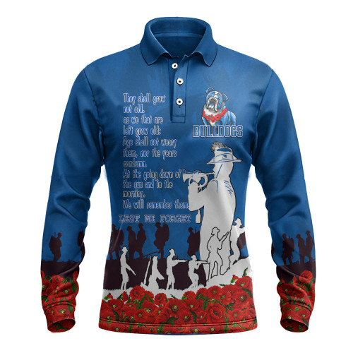Canterbury-Bankstown Bulldogs Long Sleeve Polo Shirt, Anzac Day For the Fallen A31B
