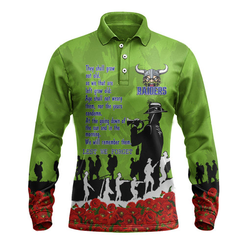 Canberra Raiders Long Sleeve Polo Shirt, Anzac Day For the Fallen A31B