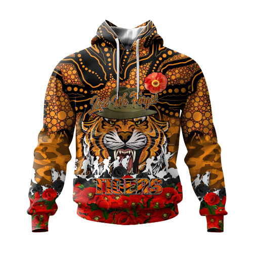 (Custom) Wests Tigers Hoodie, Anzac Day Lest We Forget A31B