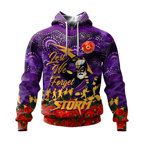 (Custom) Melbourne Storm Hoodie, Anzac Day Lest We Forget A31B