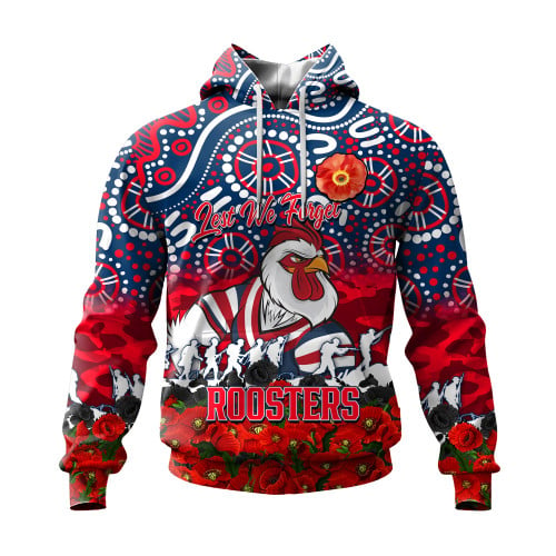 (Custom) Sydney Roosters Hoodie, Anzac Day Lest We Forget A31B