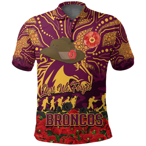 (Custom) Brisbane Broncos Polo Shirt, Anzac Day Lest We Forget A31B