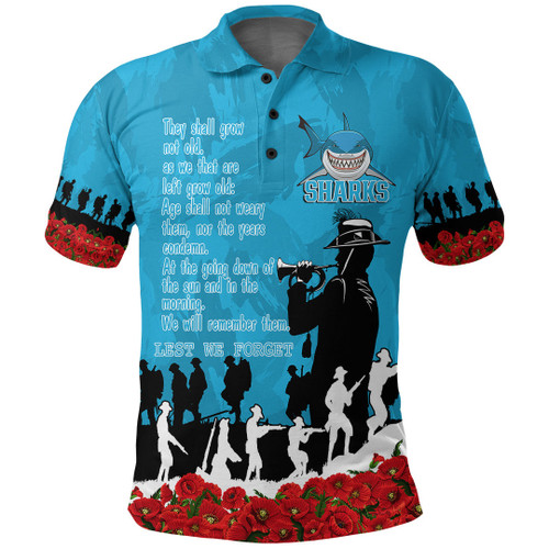Cronulla-Sutherland Sharks Polo Shirt, Anzac Day For the Fallen A31B